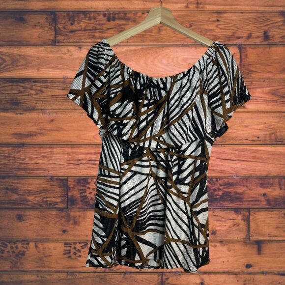 5 for $25🔥Chico's Off Shoulder Tropical Print Blouse Size 3/ XL - Picture 2 of 6